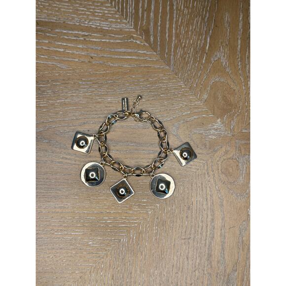 INC Gold Tone Charm Bracelet Geometric Dangle Statement Jewelry New - Picture 3 of 4